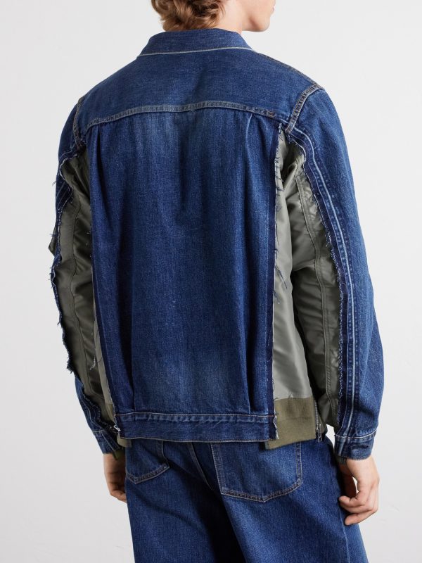 Distressed Shell-Trimmed Denim Jacket - BK