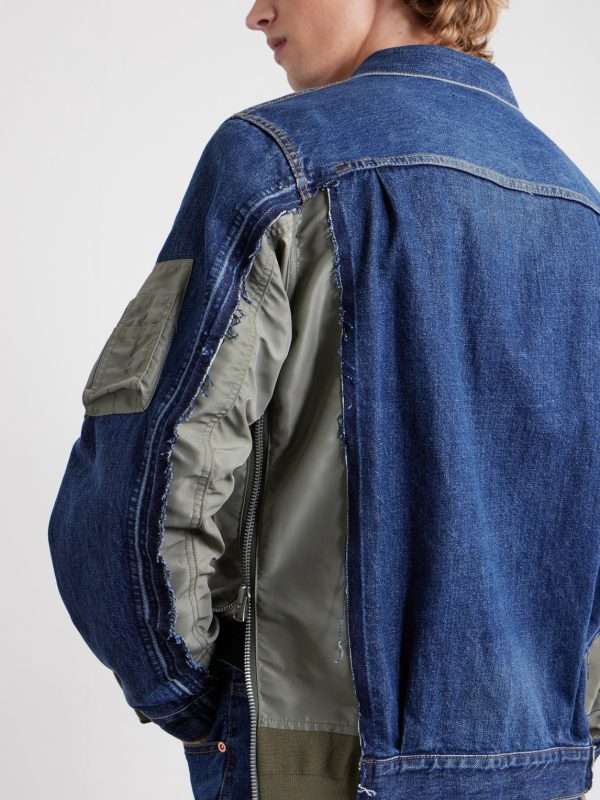 Distressed Shell-Trimmed Denim Jacket - CU