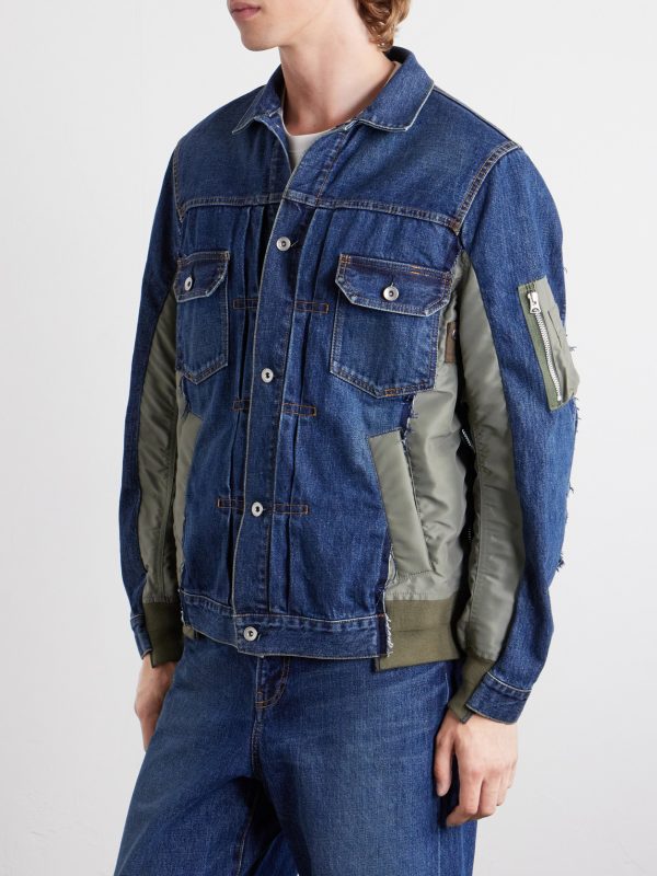 Distressed Shell-Trimmed Denim Jacket - FR