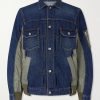 Distressed Shell-Trimmed Denim Jacket