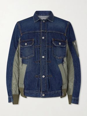 Distressed Shell-Trimmed Denim Jacket