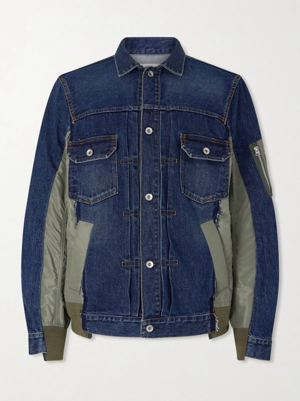 Distressed Shell-Trimmed Denim Jacket