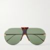 Aviator-style gold-tone and tortoiseshell acetate sunglasses