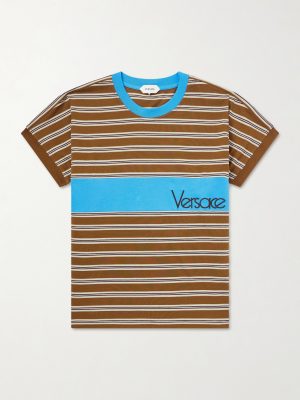 Logo-Embroidered Striped Cotton-Jersey T-Shirt