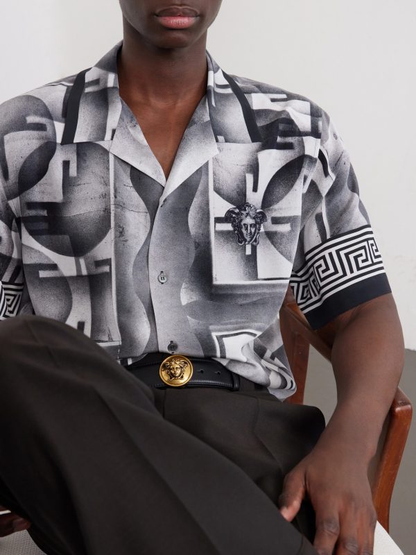 Camp-Collar Printed Silk-Crepe De Chine Shirt - E1 Camp-Collar Printed Silk-Crepe De Chine Shirt - E1