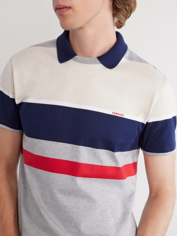 Logo-Embroidered Striped Cotton-Jersey Polo Shirt - E1 Logo-Embroidered Striped Cotton-Jersey Polo Shirt - E1