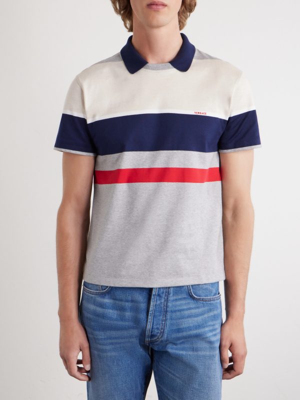 Logo-Embroidered Striped Cotton-Jersey Polo Shirt - FR Logo-Embroidered Striped Cotton-Jersey Polo Shirt - FR