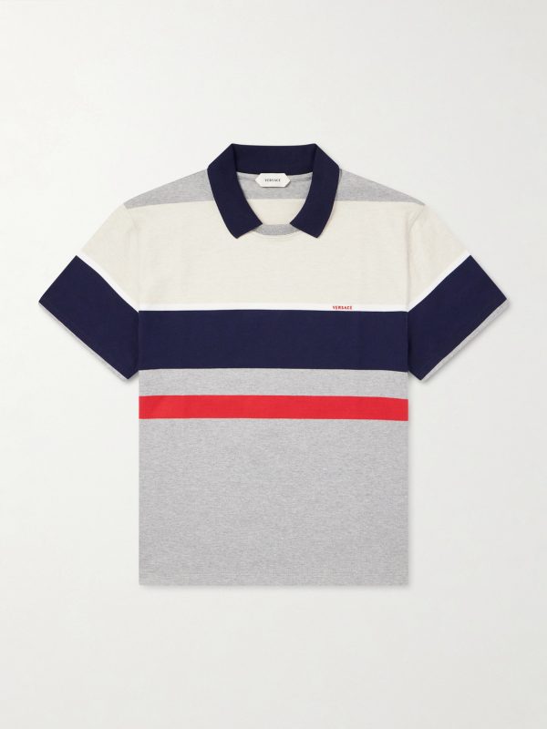 Logo-Embroidered Striped Cotton-Jersey Polo Shirt Logo-Embroidered Striped Cotton-Jersey Polo Shirt