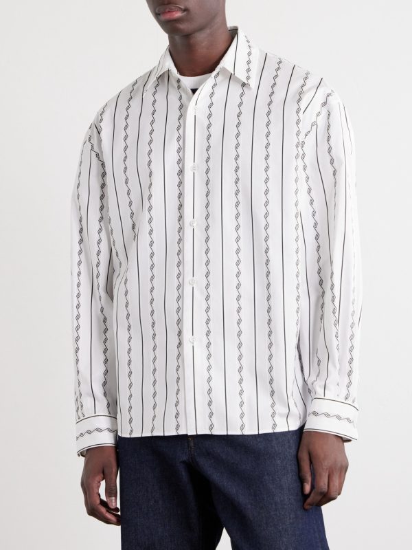 Striped Cotton-Blend Jacquard Shirt - FR Striped Cotton-Blend Jacquard Shirt - FR