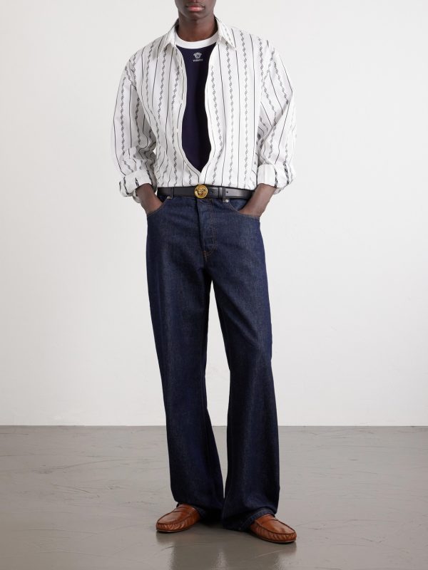 Striped Cotton-Blend Jacquard Shirt - OU Striped Cotton-Blend Jacquard Shirt - OU