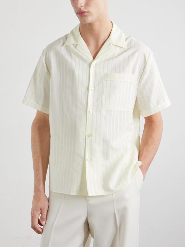 Striped Cotton and Silk-Blend Jacquard Shirt - FR Striped Cotton and Silk-Blend Jacquard Shirt - FR