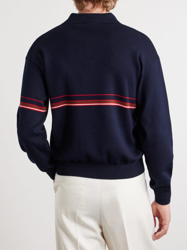 Logo-Embroidered Striped Cotton Polo Sweater - BK Logo-Embroidered Striped Cotton Polo Sweater - BK