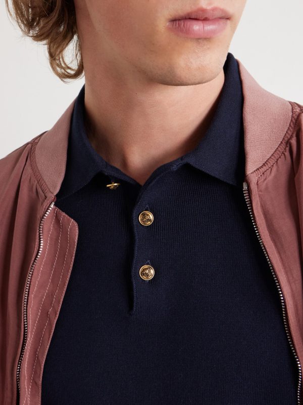 Logo-Embroidered Striped Cotton Polo Sweater - CU Logo-Embroidered Striped Cotton Polo Sweater - CU