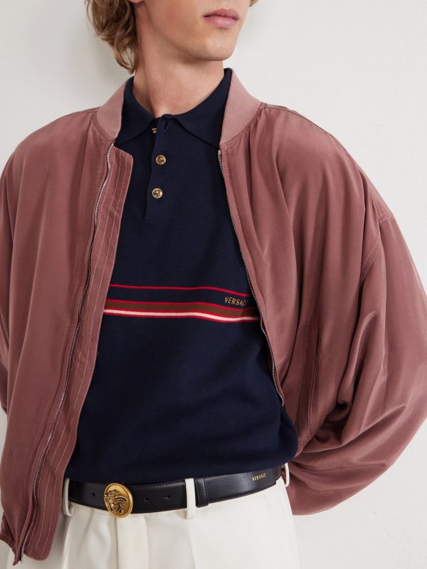 Logo-Embroidered Striped Cotton Polo Sweater - E1 Logo-Embroidered Striped Cotton Polo Sweater - E1