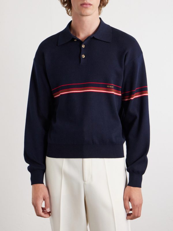 Logo-Embroidered Striped Cotton Polo Sweater - FR Logo-Embroidered Striped Cotton Polo Sweater - FR
