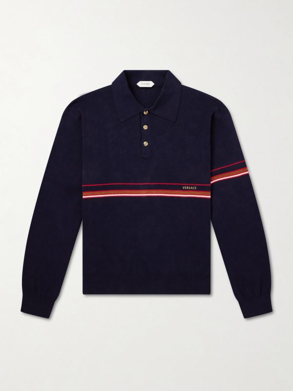 Logo-Embroidered Striped Cotton Polo Sweater Logo-Embroidered Striped Cotton Polo Sweater