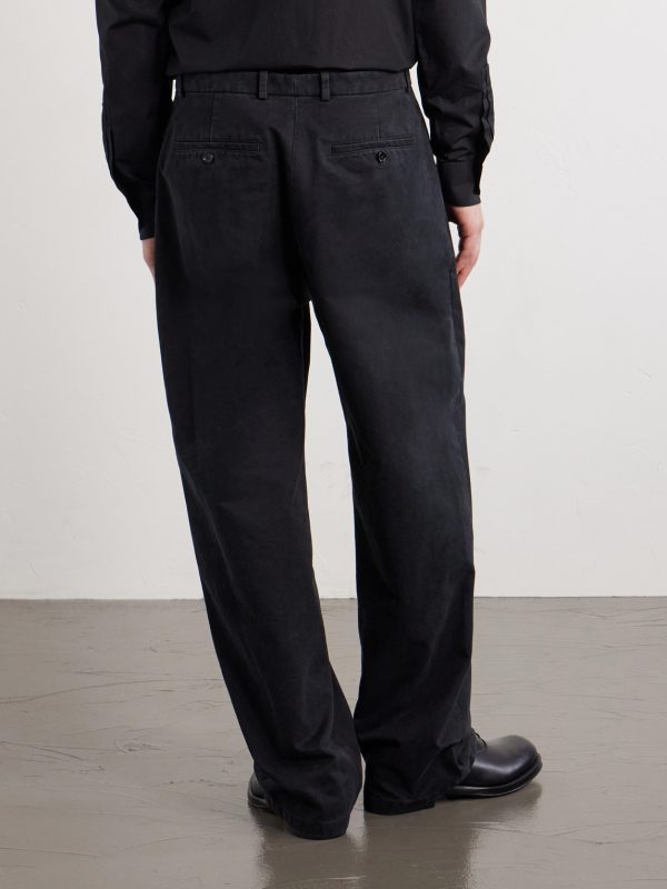 Straight-Leg Pleated Cotton-Drill Trousers - BK Straight-Leg Pleated Cotton-Drill Trousers - BK