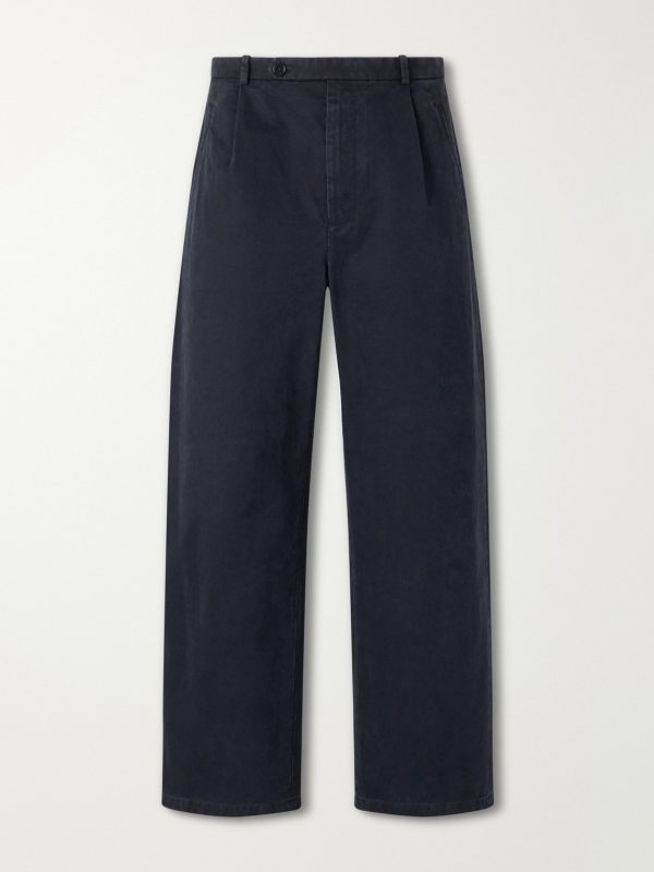 Straight-Leg Pleated Cotton-Drill Trousers Straight-Leg Pleated Cotton-Drill Trousers