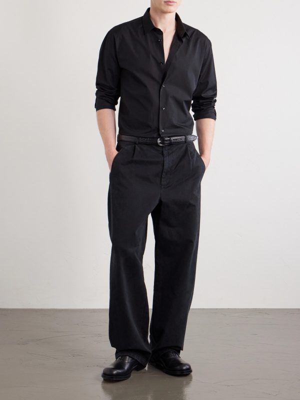 Straight-Leg Pleated Cotton-Drill Trousers - OU Straight-Leg Pleated Cotton-Drill Trousers - OU