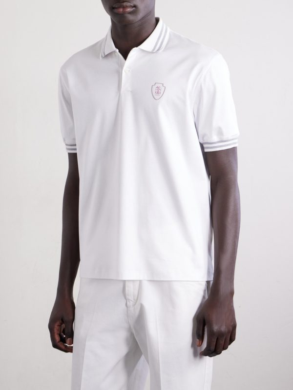 Logo-Appliquéd Striped Cotton-Jersey Polo Shirt - FR Logo-Appliquéd Striped Cotton-Jersey Polo Shirt - FR