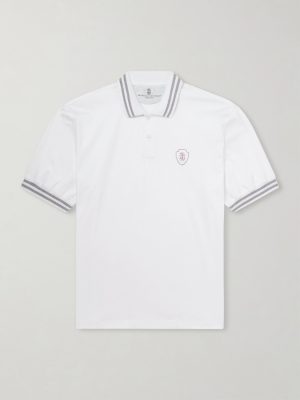 Logo-Appliquéd Striped Cotton-Jersey Polo Shirt Logo-Appliquéd Striped Cotton-Jersey Polo Shirt