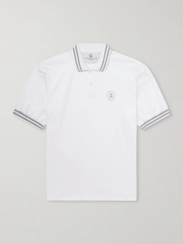 Logo-Appliquéd Striped Cotton-Jersey Polo Shirt Logo-Appliquéd Striped Cotton-Jersey Polo Shirt