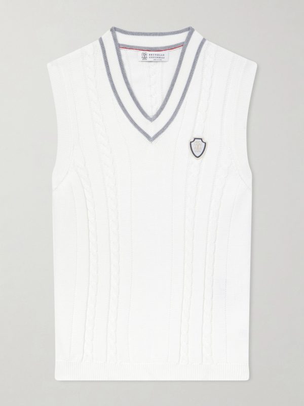 Logo-Appliquéd Cotton Sweater Vest Logo-Appliquéd Cotton Sweater Vest