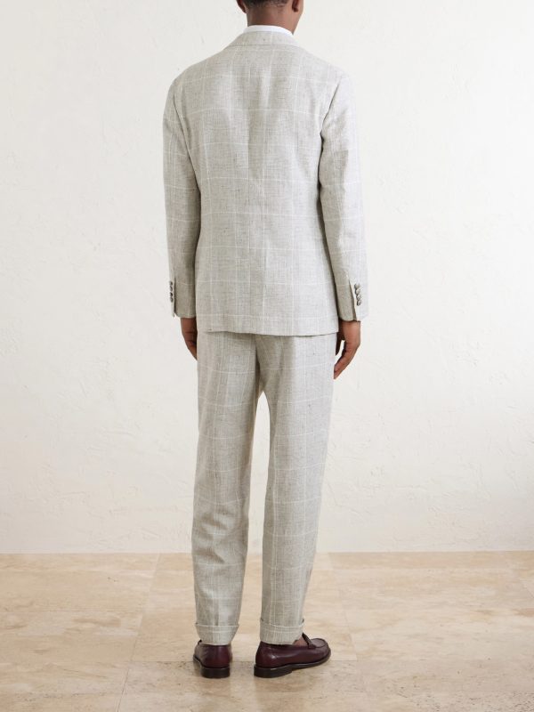 Double-Breasted Checked Linen-Blend Suit Jacket - BK Double-Breasted Checked Linen-Blend Suit Jacket - BK