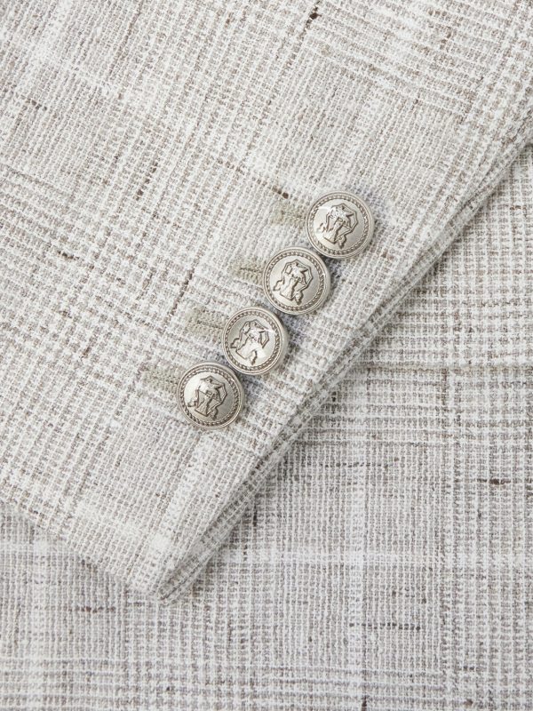 Double-Breasted Checked Linen-Blend Suit Jacket - CU Double-Breasted Checked Linen-Blend Suit Jacket - CU