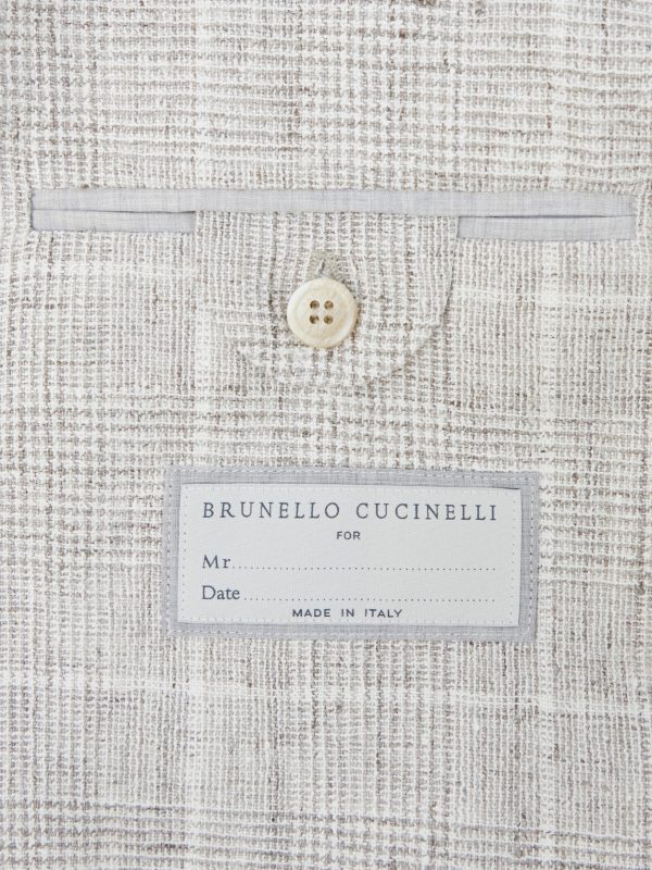 Double-Breasted Checked Linen-Blend Suit Jacket - E1 Double-Breasted Checked Linen-Blend Suit Jacket - E1