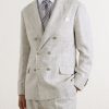 Double-Breasted Checked Linen-Blend Suit Jacket - FR Double-Breasted Checked Linen-Blend Suit Jacket - FR