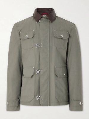Fireman Leather-Trimmed Cotton-Blend Jacket Fireman Leather-Trimmed Cotton-Blend Jacket