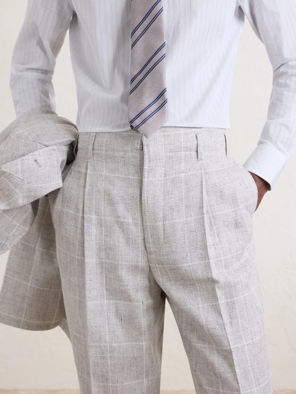 Pleated Checked Wool-Blend Suit Trousers - E1 Pleated Checked Wool-Blend Suit Trousers - E1