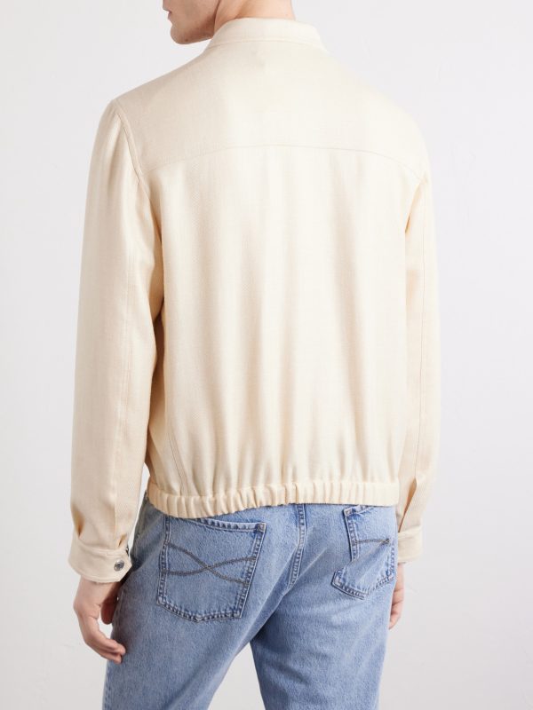 Herringbone Wool, Silk and Linen-Blend Blouson Jacket - BK Herringbone Wool, Silk and Linen-Blend Blouson Jacket - BK