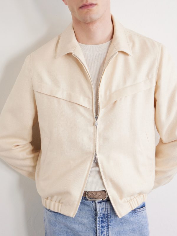 Herringbone Wool, Silk and Linen-Blend Blouson Jacket - CU Herringbone Wool, Silk and Linen-Blend Blouson Jacket - CU