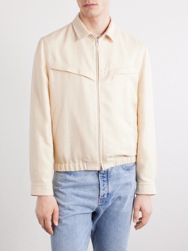 Herringbone Wool, Silk and Linen-Blend Blouson Jacket - FR Herringbone Wool, Silk and Linen-Blend Blouson Jacket - FR