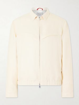 Herringbone Wool, Silk and Linen-Blend Blouson Jacket