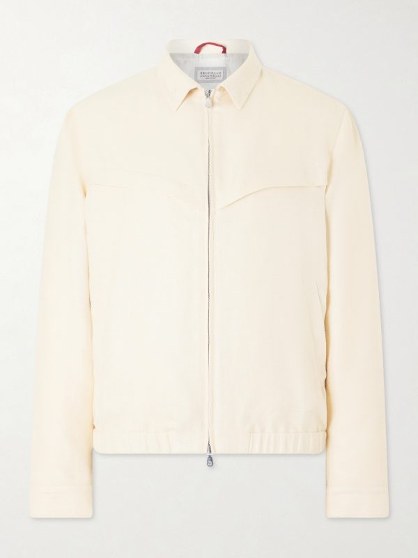 Herringbone Wool, Silk and Linen-Blend Blouson Jacket Herringbone Wool, Silk and Linen-Blend Blouson Jacket