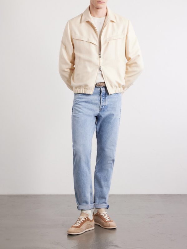 Herringbone Wool, Silk and Linen-Blend Blouson Jacket - OU Herringbone Wool, Silk and Linen-Blend Blouson Jacket - OU