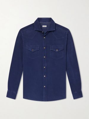 Cutaway-Collar Cotton-Corduroy Western Shirt
