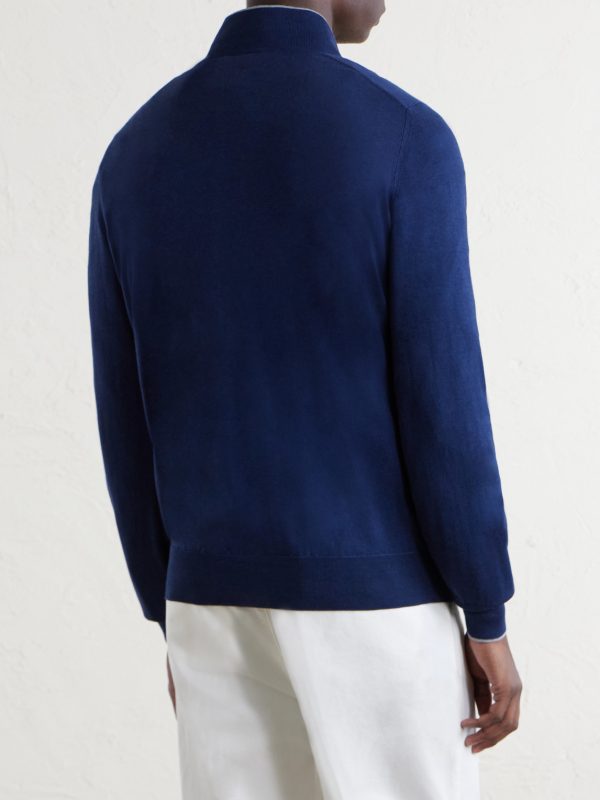 Cotton and Cashmere-Blend Half-Zip Sweater - BK Cotton and Cashmere-Blend Half-Zip Sweater - BK