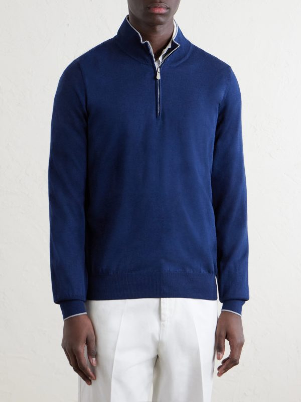 Cotton and Cashmere-Blend Half-Zip Sweater - FR Cotton and Cashmere-Blend Half-Zip Sweater - FR
