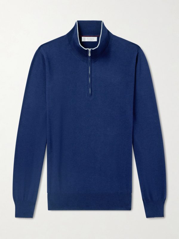Cotton and Cashmere-Blend Half-Zip Sweater Cotton and Cashmere-Blend Half-Zip Sweater