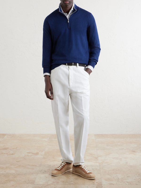 Cotton and Cashmere-Blend Half-Zip Sweater - OU Cotton and Cashmere-Blend Half-Zip Sweater - OU