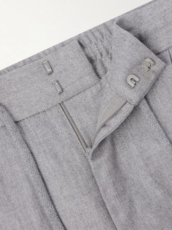 Tapered Pleated Virgin Wool-Flannel Drawstring Trousers - E1 Tapered Pleated Virgin Wool-Flannel Drawstring Trousers - E1