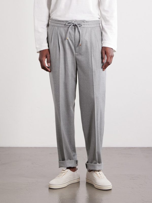 Tapered Pleated Virgin Wool-Flannel Drawstring Trousers - FR Tapered Pleated Virgin Wool-Flannel Drawstring Trousers - FR