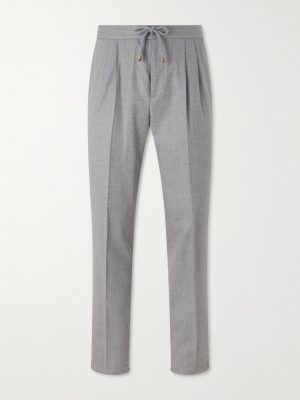 Tapered Pleated Virgin Wool-Flannel Drawstring Trousers Tapered Pleated Virgin Wool-Flannel Drawstring Trousers
