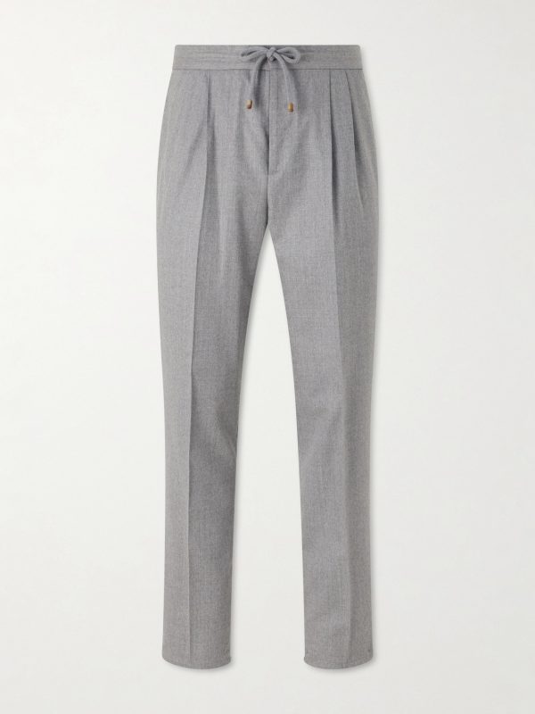 Tapered Pleated Virgin Wool-Flannel Drawstring Trousers Tapered Pleated Virgin Wool-Flannel Drawstring Trousers