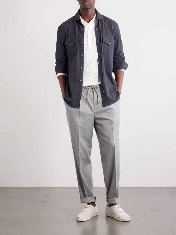 Tapered Pleated Virgin Wool-Flannel Drawstring Trousers - OU Tapered Pleated Virgin Wool-Flannel Drawstring Trousers - OU
