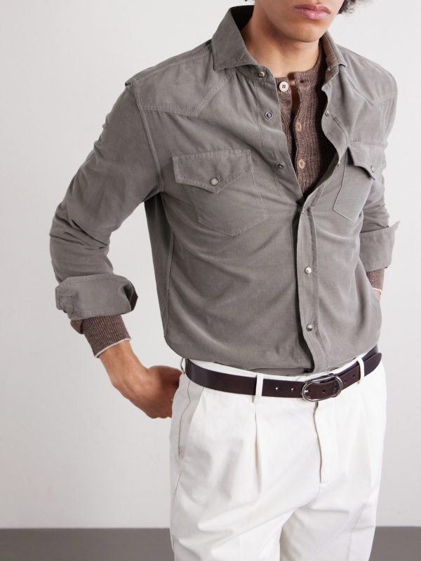 Cutaway-Collar Cotton-Corduroy Western Shirt - CU Cutaway-Collar Cotton-Corduroy Western Shirt - CU